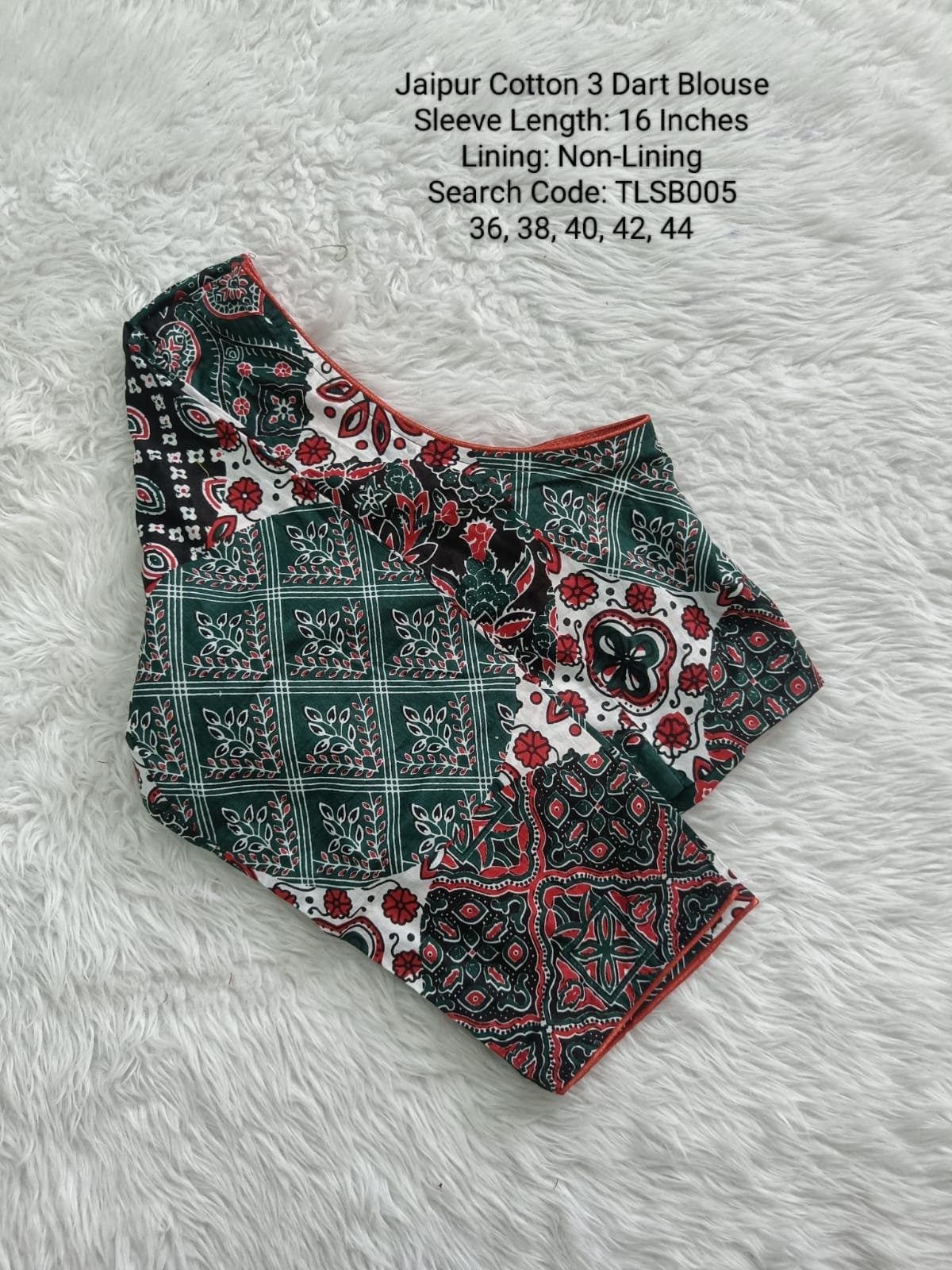 TLSB005 - Long Sleeve Readymade Blouse - Jaipur Cotton 3 Dart Blouse