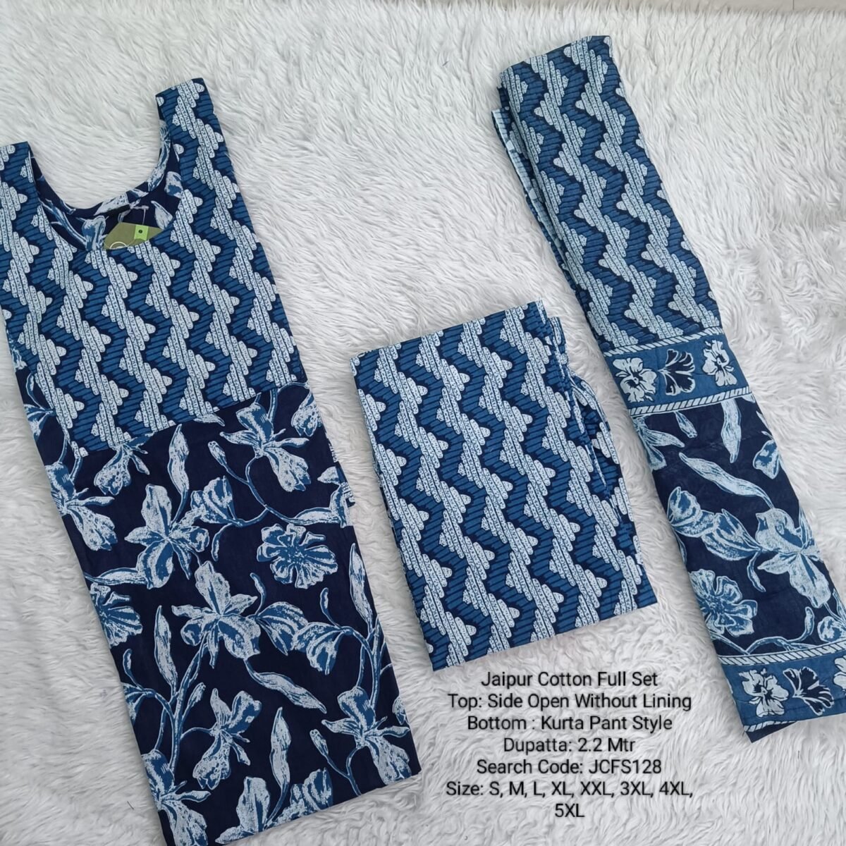 JCFS128- Jaipur Cotton - Full Set (Top, Bottom and Dupatta)