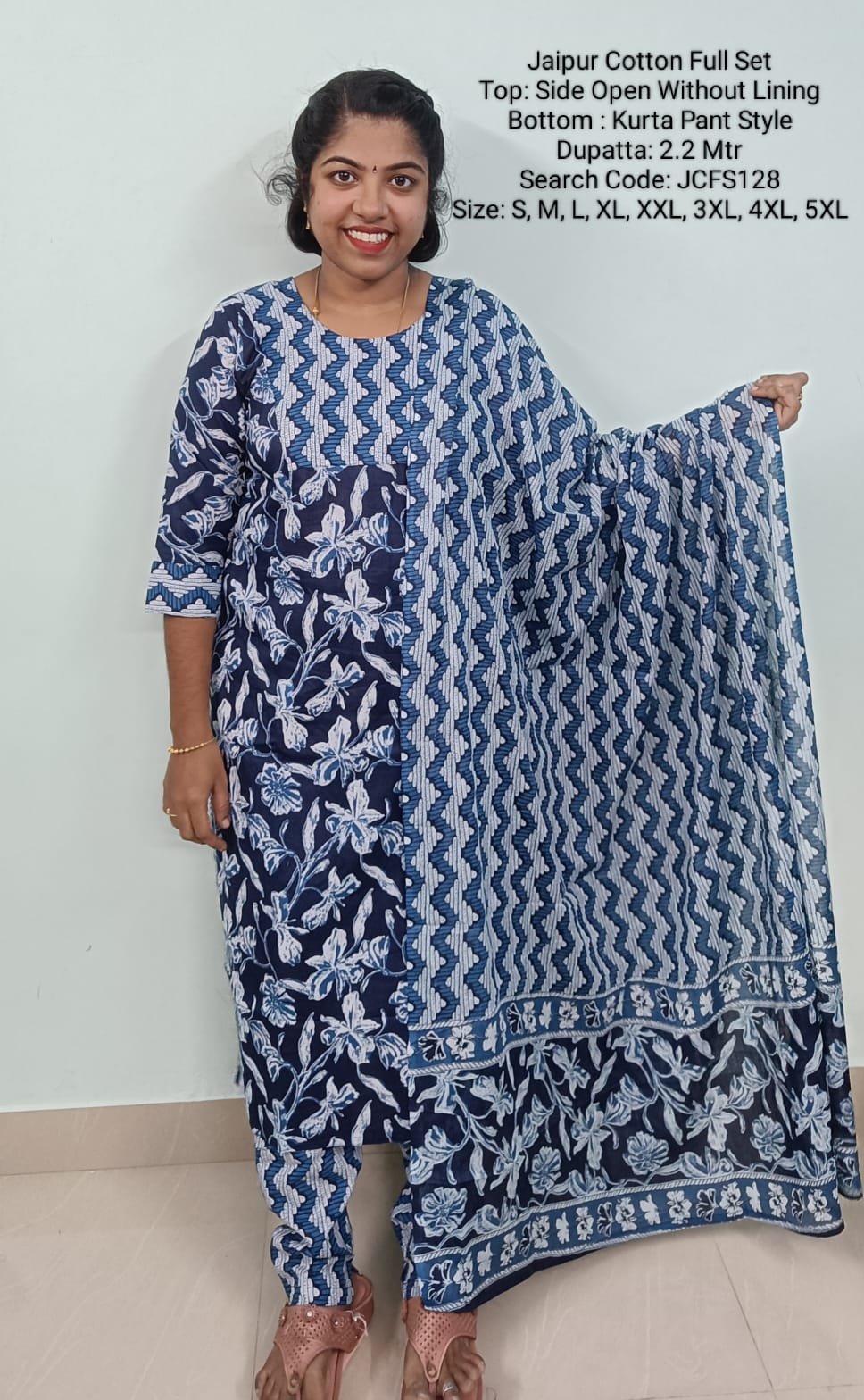 JCFS128- Jaipur Cotton - Full Set (Top, Bottom and Dupatta)