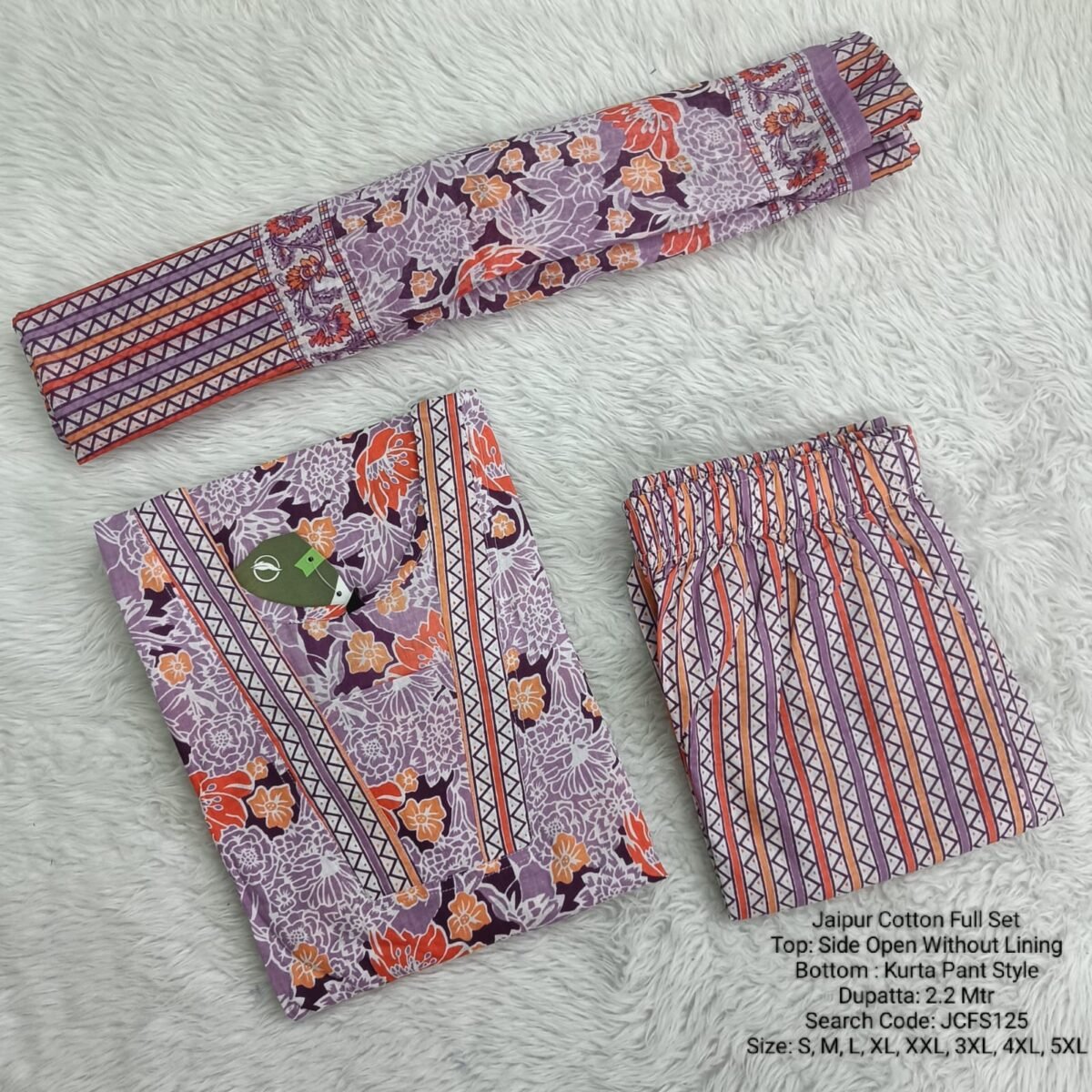 JCFS125- Jaipur Cotton - Full Set (Top, Bottom and Dupatta)