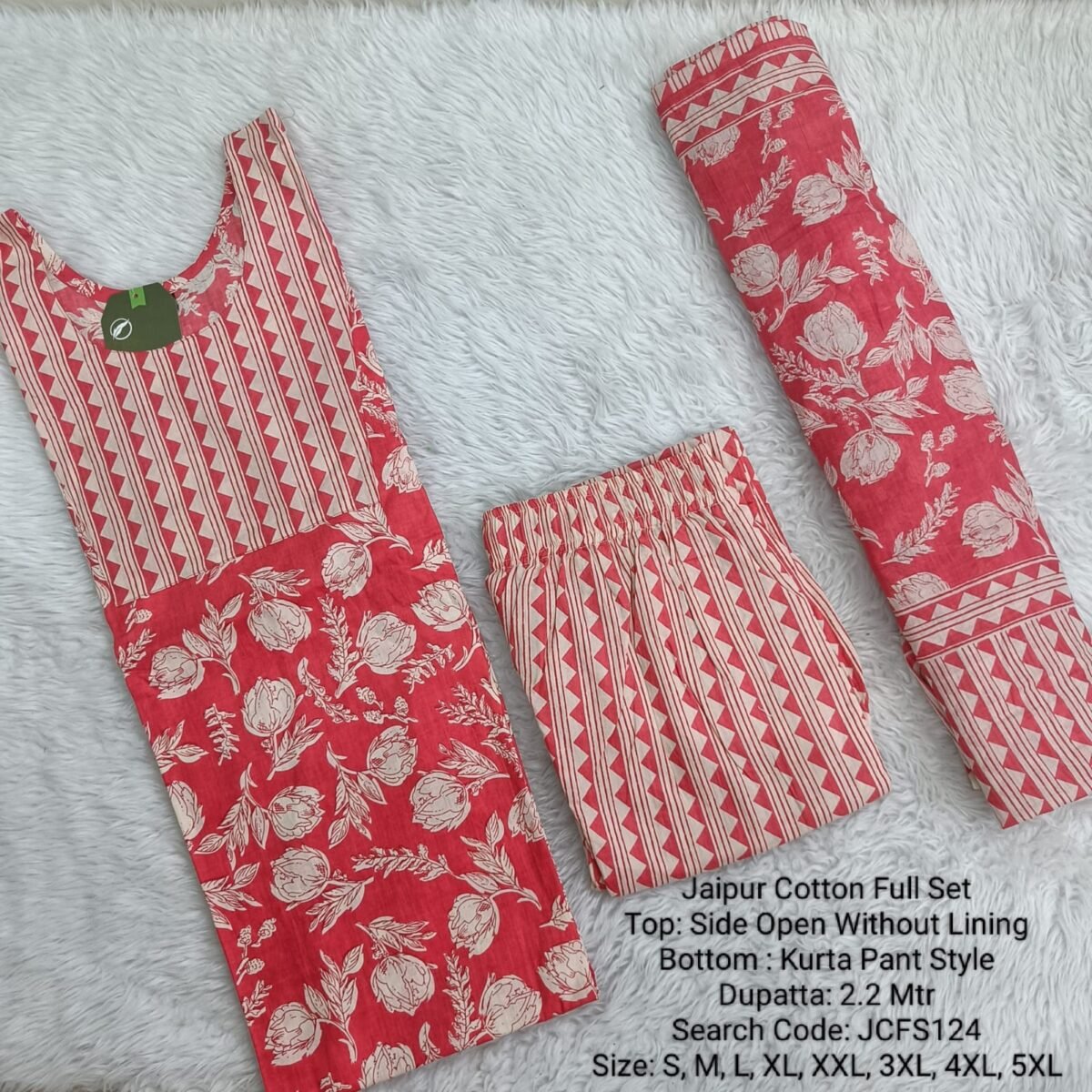 JCFS124- Jaipur Cotton - Full Set (Top, Bottom and Dupatta)