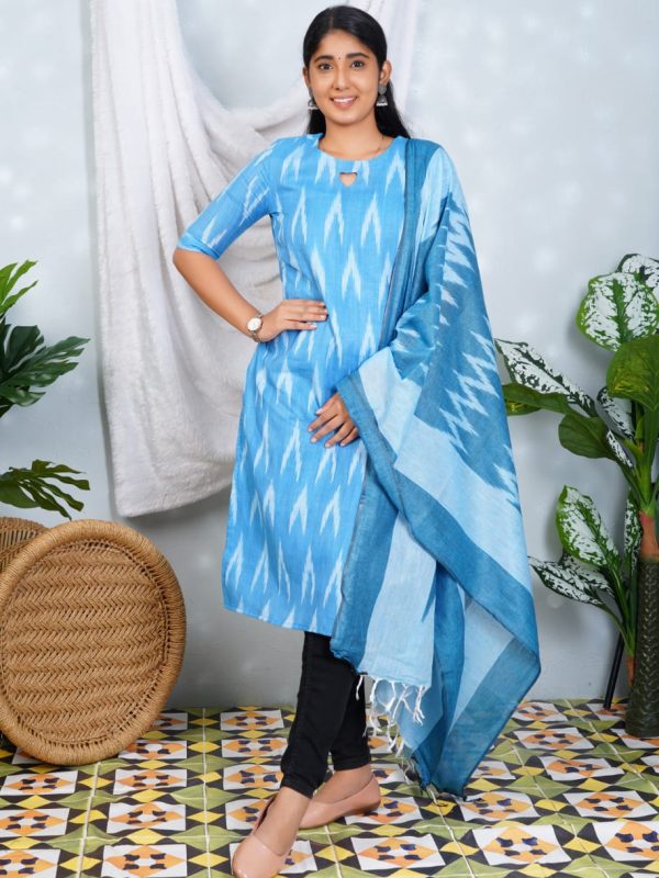 MinMini - IKD007 - Ikkat Lining Side open Kurti with Dupatta