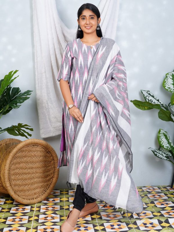 MinMini - IKD010 - Ikkat Lining Side open Kurti with Dupatta