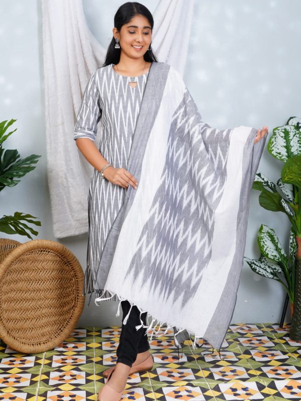 MinMini - IKD002 - Ikkat Lining Side open Kurti with Dupatta
