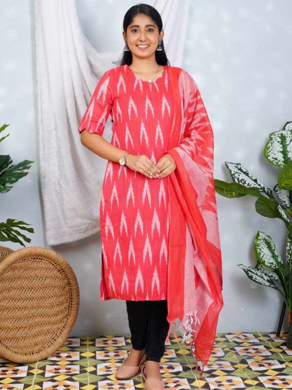 MinMini - IKD003 - Ikkat Lining Side open Kurti with Dupatta