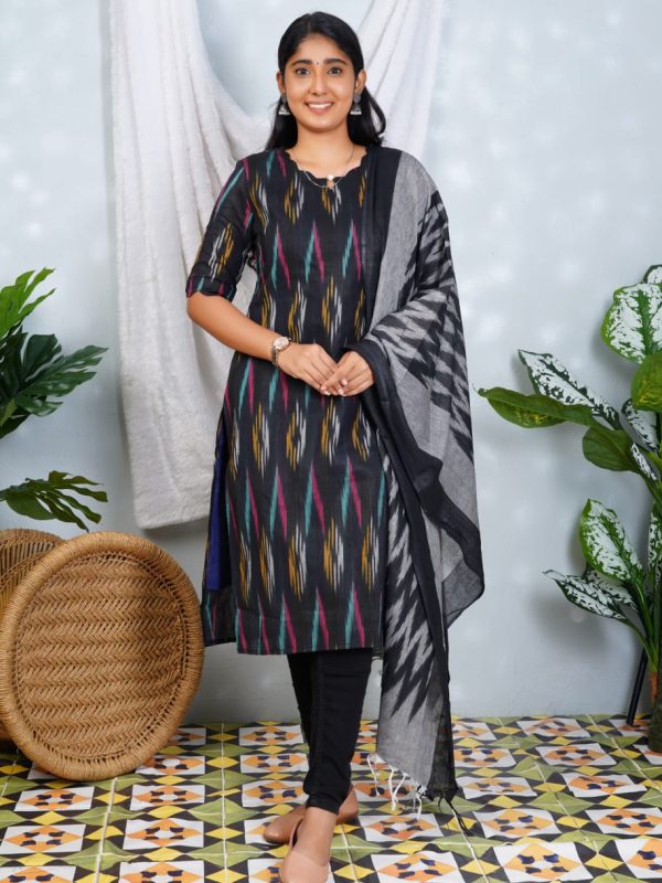 MinMini - IKD004 - Ikkat Lining Side open Kurti with Dupatta
