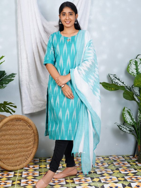 MinMini - IKD009 - Ikkat Lining Side open Kurti with Dupatta