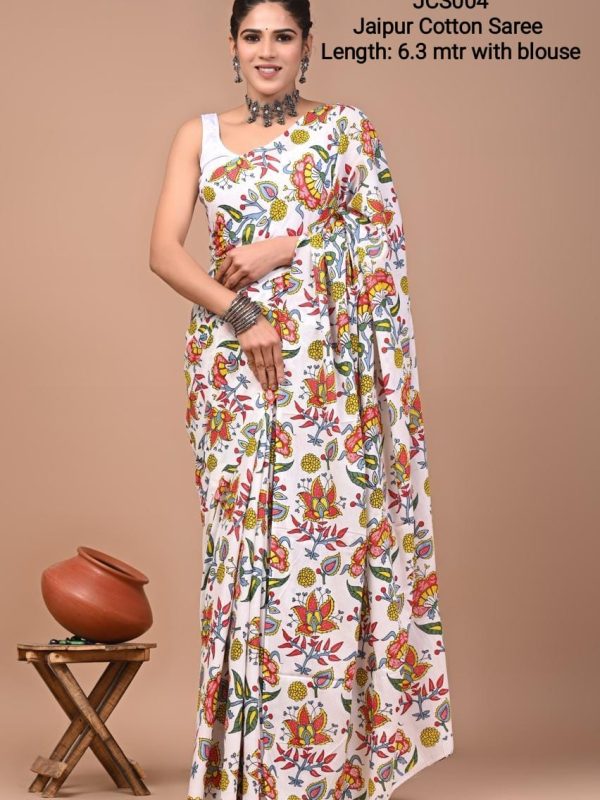 JCS004 - Jaipur Cotton Hand Block Print Sarees