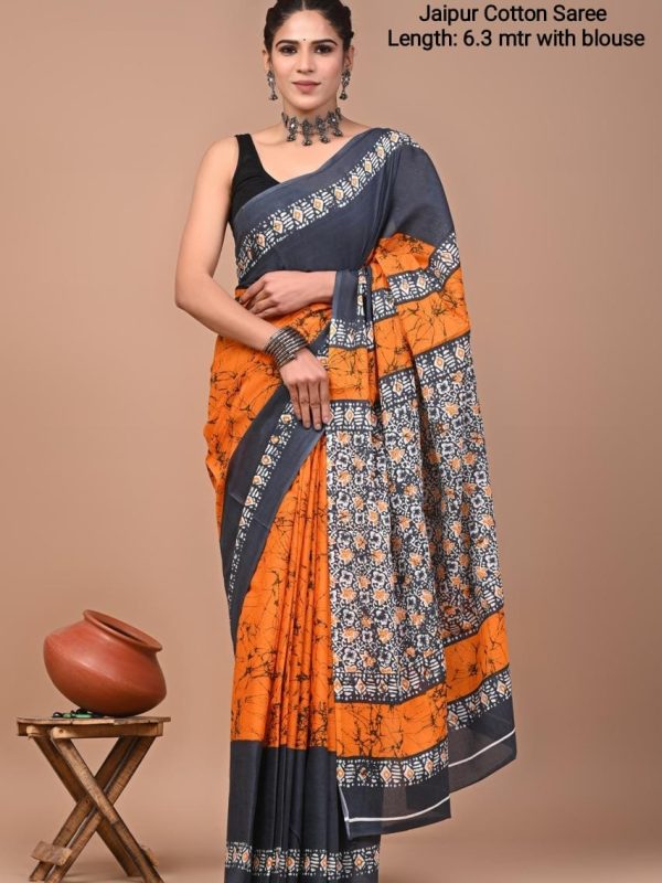 JCS002 - Jaipur Cotton Hand Block Print Sarees