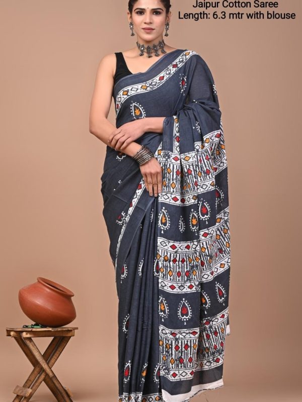 JCS001 - Jaipur Cotton Hand Block Print Sarees