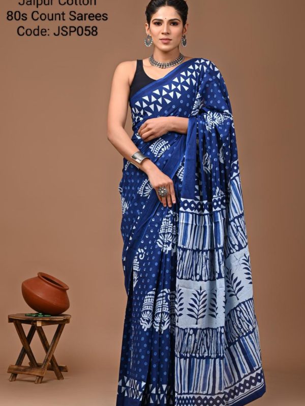 JSP058 - Jaipur Cotton Hand Block Print Sarees