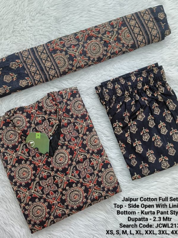 JCWL213- Jaipur Cotton - Full Set (Top, Bottom and Dupatta) - With Lining