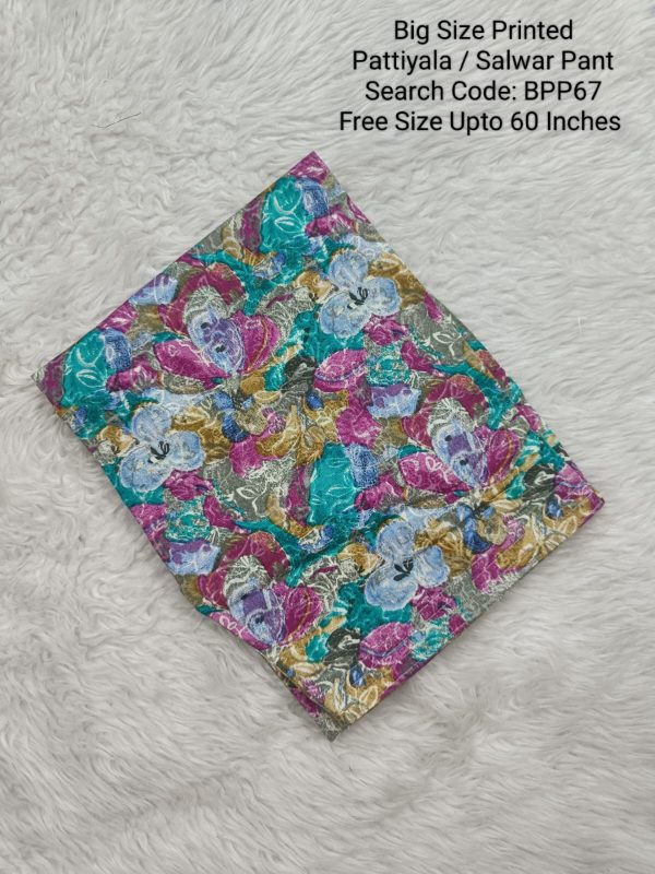 BPP67- Plus Size Cotton Printed Pattiyala / Salwar Pant - Free Size Upto 60 Inches