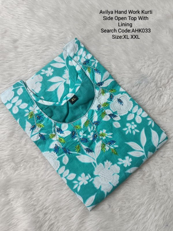 AHK033 - Avilyaa Aari Work (Hand Work) Kurtis - With Lining