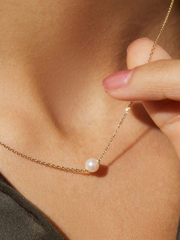 KNJ002 - Classic Pearl Pendant Necklace – Minimal Gold Chain for Women