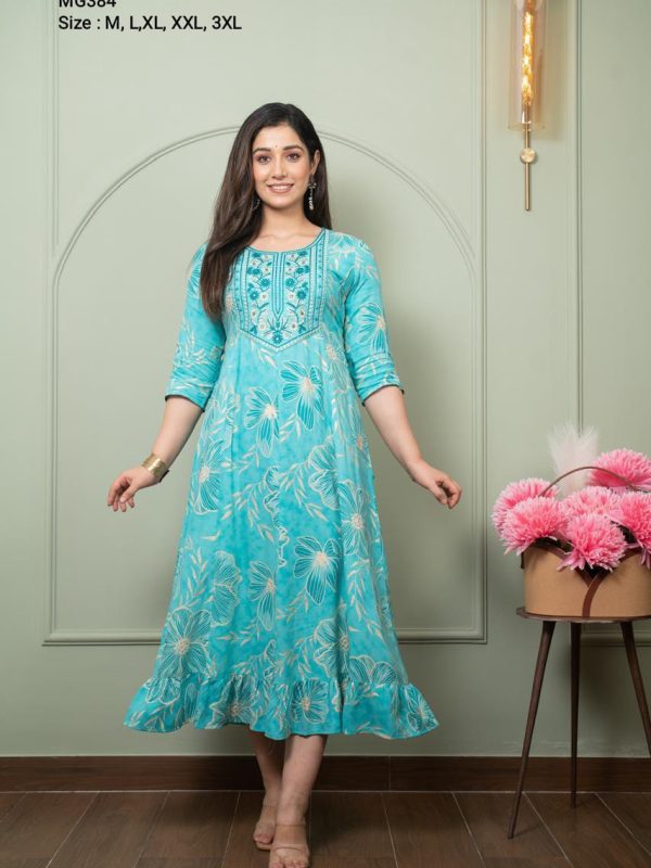 MG384 - Maxi Gown with Elegant Border and Yoke