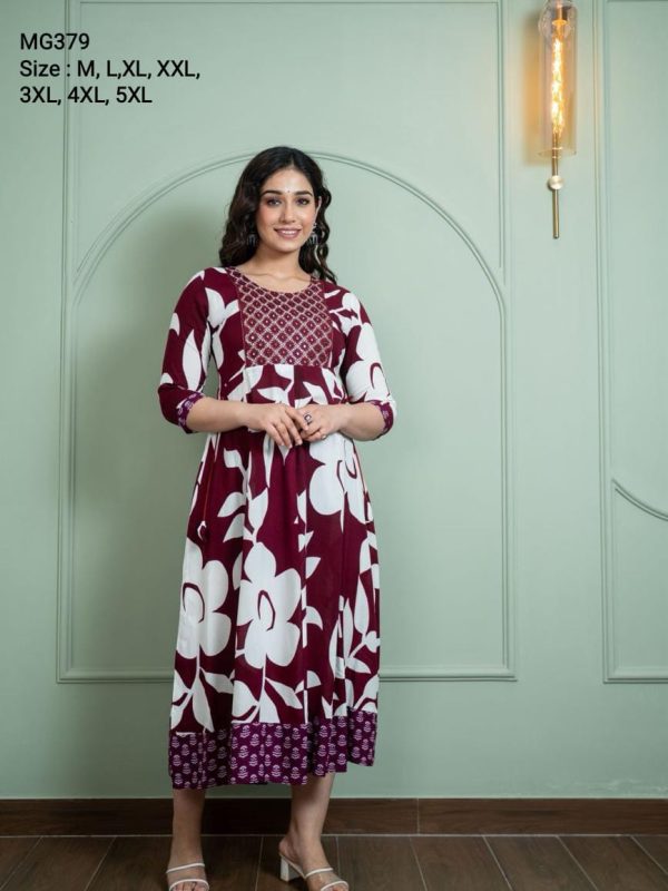MG379 - Maxi Gown with Elegant Border and Yoke