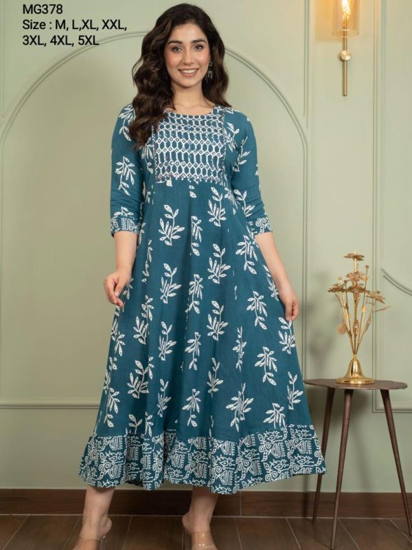 MG378 - Maxi Gown with Elegant Border and Yoke