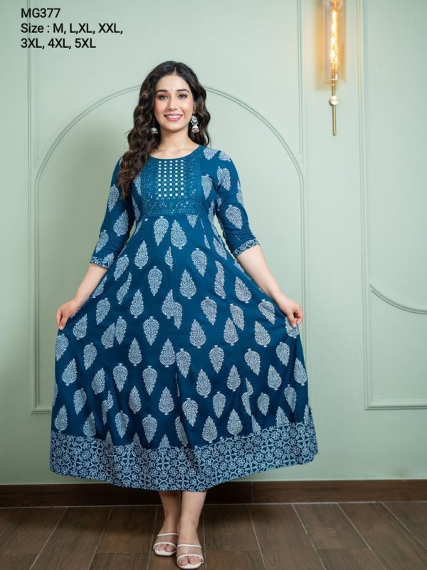 MG377 - Maxi Gown with Elegant Border and Yoke