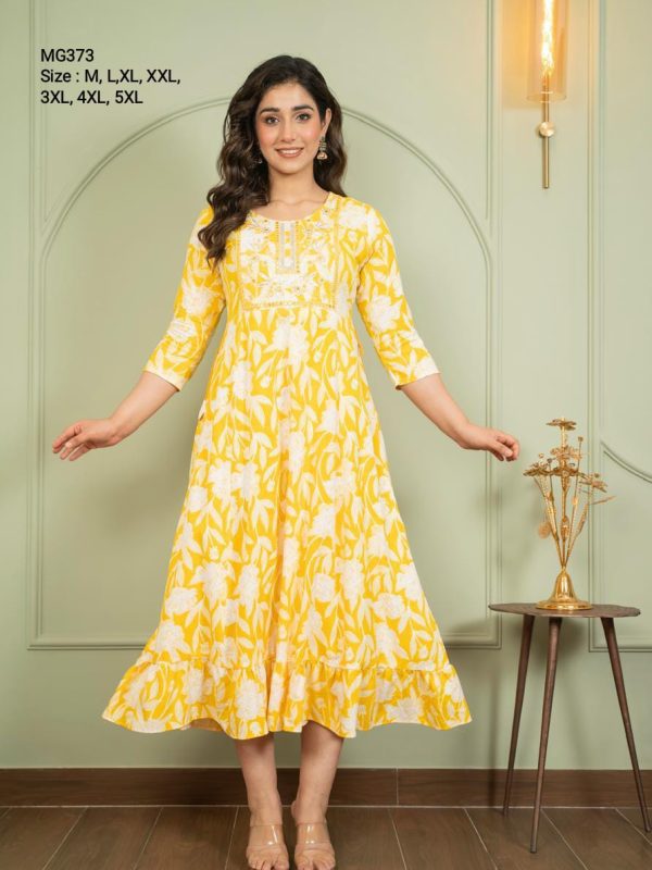 MG373 - Maxi Gown with Elegant Border and Yoke