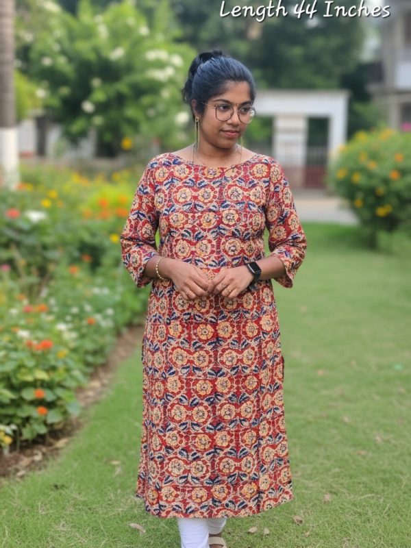 IC001- Kalamkari Cotton Side Open Kurtis