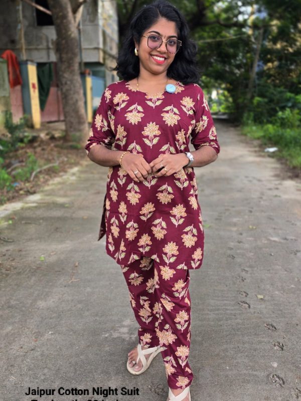 PJCNS011- Jaipur Cotton Night Suit - Without Lining