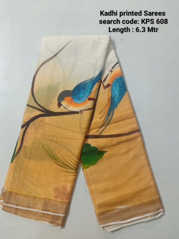 Premium Khadhi Cotton Printed Sarees  - KPS608